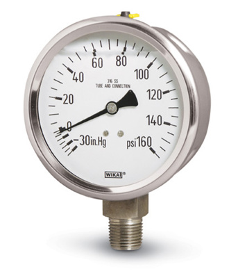 WIKA® 2-1/2" Liquid-Filled Pressure Gauge w/ 1/4" NPT(M) Connection, 0 to 30 Hg Vac