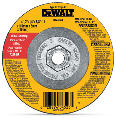 4-1/2" x 1/4" x 5/8"-11 Grinding Wheel General Purpose Metal 4-1/2" x 1/4" x 5/8"-11 Grinding Wheel General Purpose Metal