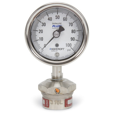 2-1/2" Ashcroft® Pressure Gauge w/ 316 SS Diaphragm Seal, 0 to 30 psi