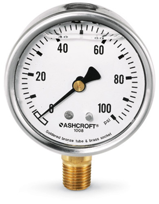 Ashcroft® Pressure Gauge, 2.5", 0 - 30 Psi, Bronze, Liquid Filled, 1008, 631008AL02L30#
Ashcroft® Pressure Gauge, 2.5", 0 - 30 Psi, Bronze, Liquid Filled, 1008, 631008AL02L30#