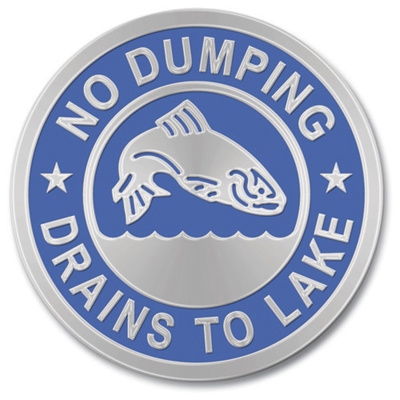 Aluminum Curb Marker: "No Dumping, Drains to Lake"