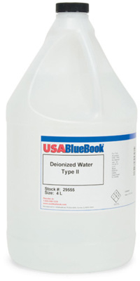 USABlueBook® Deionized Water, Type II, 4 Liters