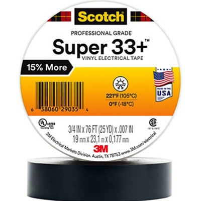 3M™ Scotch Super 33+ Vinyl Electrical Tape, Black, 76' Roll