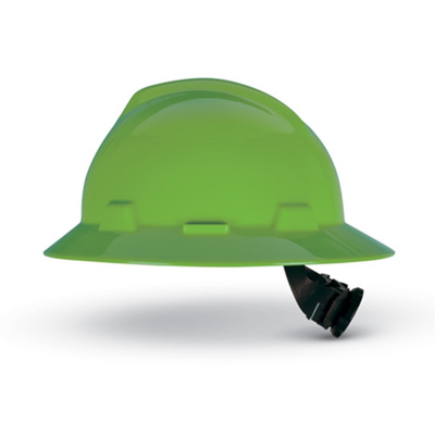 MSA V-Gard® Full-Brim Hard Hat w/ FAS-TRAC III Suspension‚ Hi-Vis Lime Green