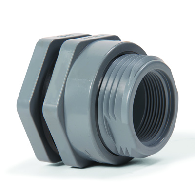 1-1/4" PVC Bulkhead Fitting with EPDM Standard Flange Gasket, Socket x Threaded Connections