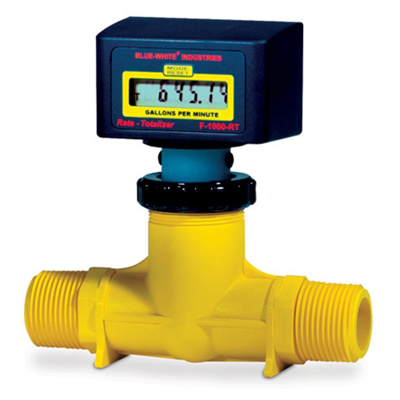 Blue-White® DIGI-METER® F-1000 In-Line Rate/Total Flowmeter, 2" NPT(M) PP Tee, 10-100 GPM