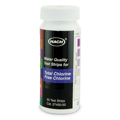 Hach Free Chlorine Test Strips High Range, 0 to 600 mg/L, 100 tests ...