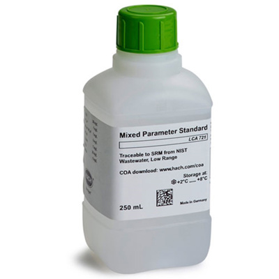 Hach Mixed-Parameter Wastewater Standard, 250 mL, LR: COD, PO4-P, NH3-N, NO3-N, TN; LCA721