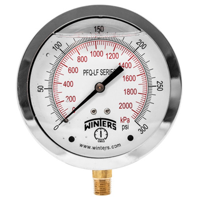 Winters Lead Free 4" Liquid Filled Gauge, with NSF Approval, 0 to 300 PSI, PFQ714LF