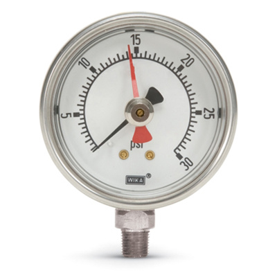 2.5" WIKA Pressure Gauge, SS 0-160 PSI, with Maximum Pointer, 4386740