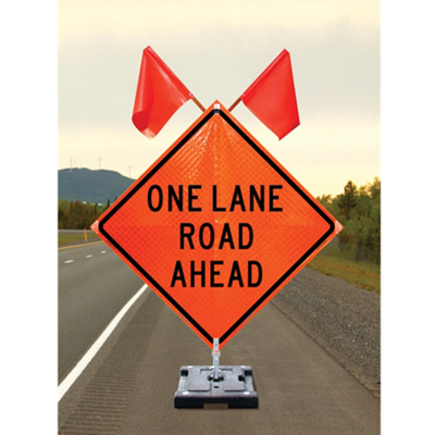 "Mowers Ahead" 36" x 36" Non-Reflective Roll-Up Sign with 2 Flags
"Mowers Ahead" 36" x 36" Non-Reflective Roll-Up Sign with 2 Flags